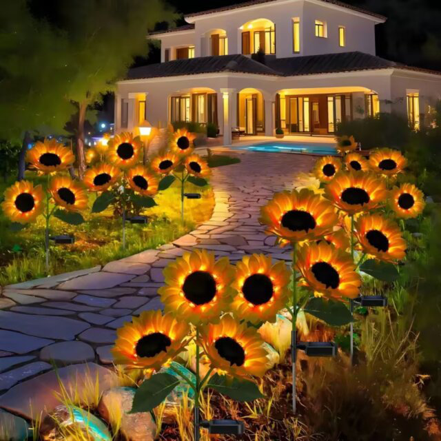 Éclairage de sentier décoratif avec 18 tournesols