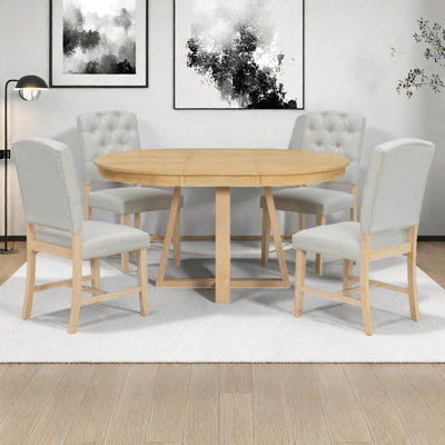 Ensemble de table de salle à manger extensible 5 pièces avec rallonge amovible et 4 chaises capitonnées