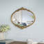 Plateau à miroir rond 19 po x 16 po x 1 po avec cadre en fer doré et détails floraux complexes