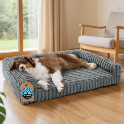Bedsure ComfyFleece Orthopedic Dog Bed Sofa for Large Dogs - Egg Crate Memory Foam Dog Couch, Three-Sided Bolster, Waterproof Washable Cover, Non Slip