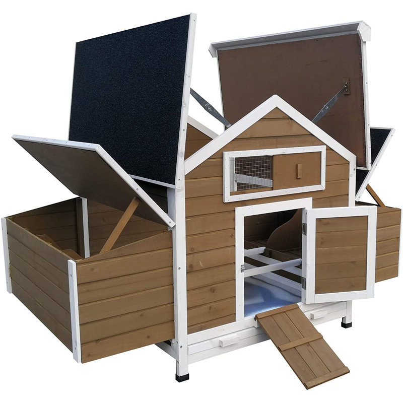 Large Brown and White Wooden Chicken Coop with Nesting Boxes