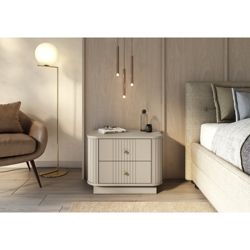 Vesper 56cm W Manufactured Wood Bedside Table, Beige/Gold