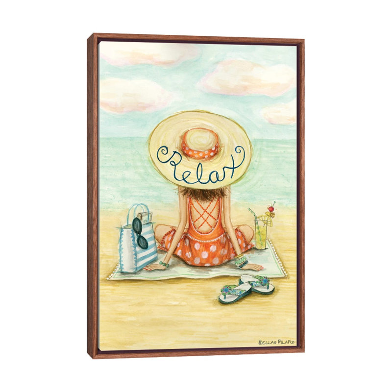 «Relaxing on Beach Relax Hat» par Bella Pilar, impression, H 40 po x l 26 po x P 1,5 po, Toile avec cadre en bois classique