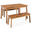 Mobilier de salle à manger en bois 3 pièces pour l'extérieur et l'intérieur avec 2 bancs, conception à grain diagonal moderne, assemblage rapide, patins réglables pour une utilisation sécuritaire faits d'espaces, stable simple et distinctive sur tous les étages