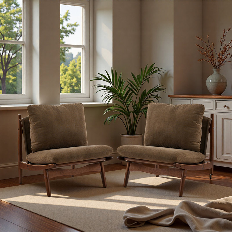 Chaise d'appoint avec structure en bois naturel, ensemble de 2, Espresso