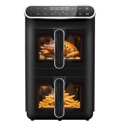 WHALL Dual Basket Digital Air Fryer Oven with View Window, 11L Total Capacity, Two Independent 5.5 Quart Baskets, 1650W Electric Air Fryer for Home Cooking