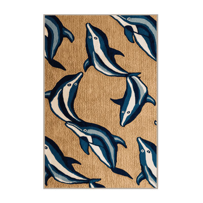 Washable Dolphins Hawaiian Area Rug