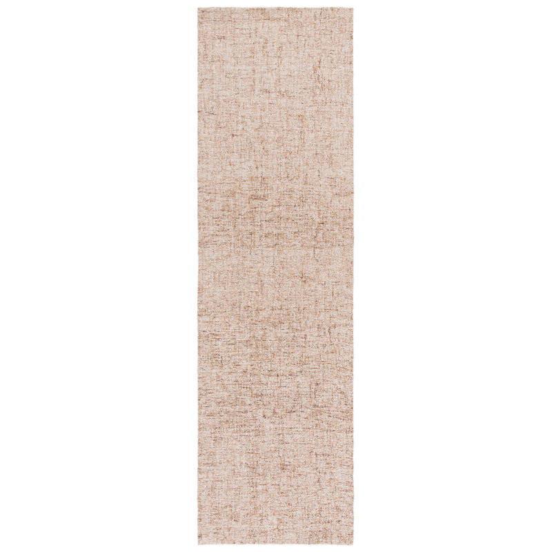 Laine touffetée à la main Abstract 175; Tapis en coton brun clair / ivoire, Tapis de couloir 2 pi 3 po x 8 pi