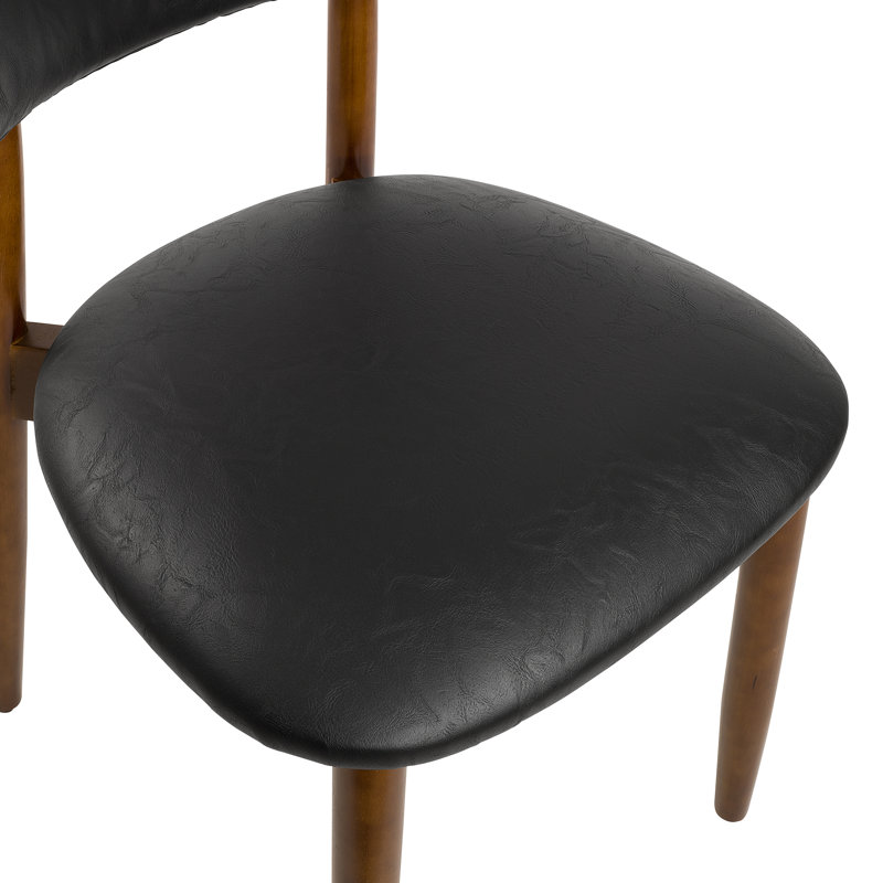 Faux Leather Dining Chairs with Solid Wood Leg (Set Of 2), Black/Brown