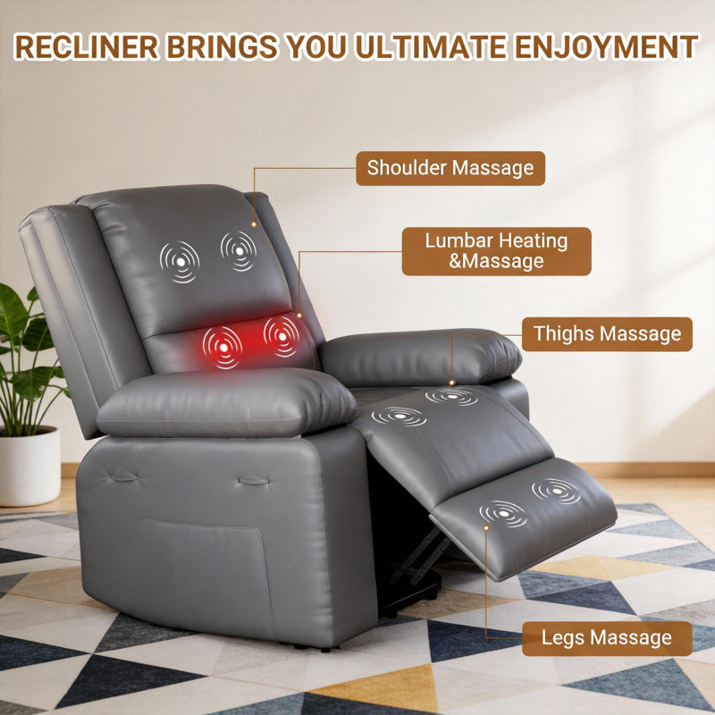 Fauteuil inclinable électrique avec massage et chaleur, Gris