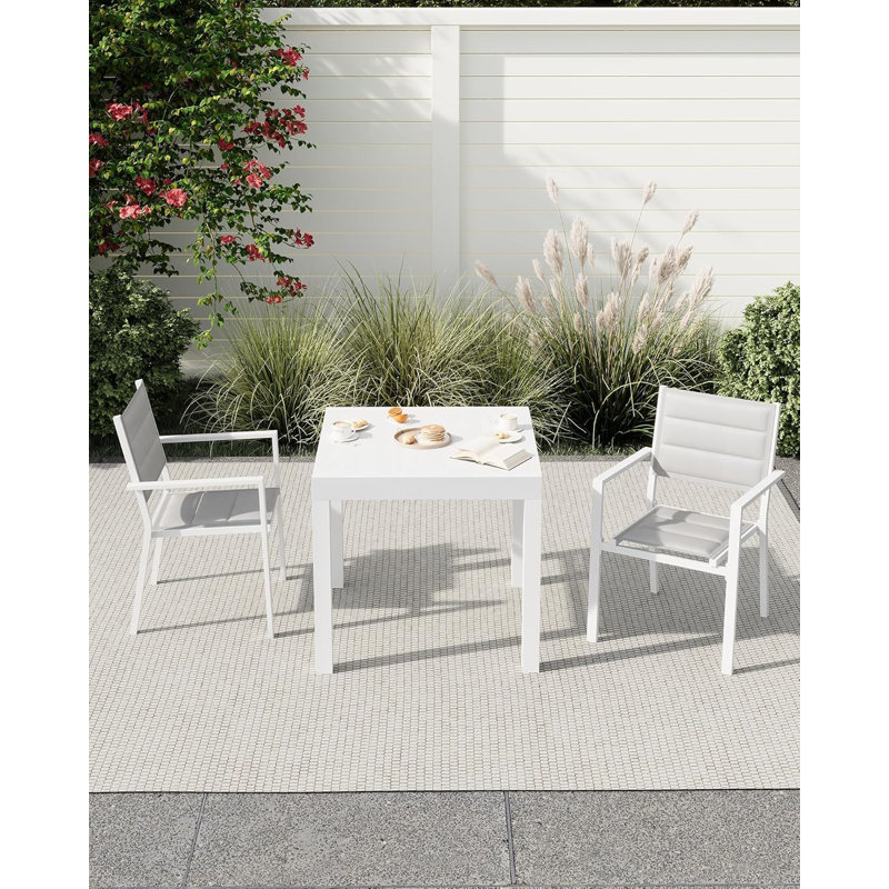Chaise de salle à manger en aluminium empilable, Gris clair / blanc