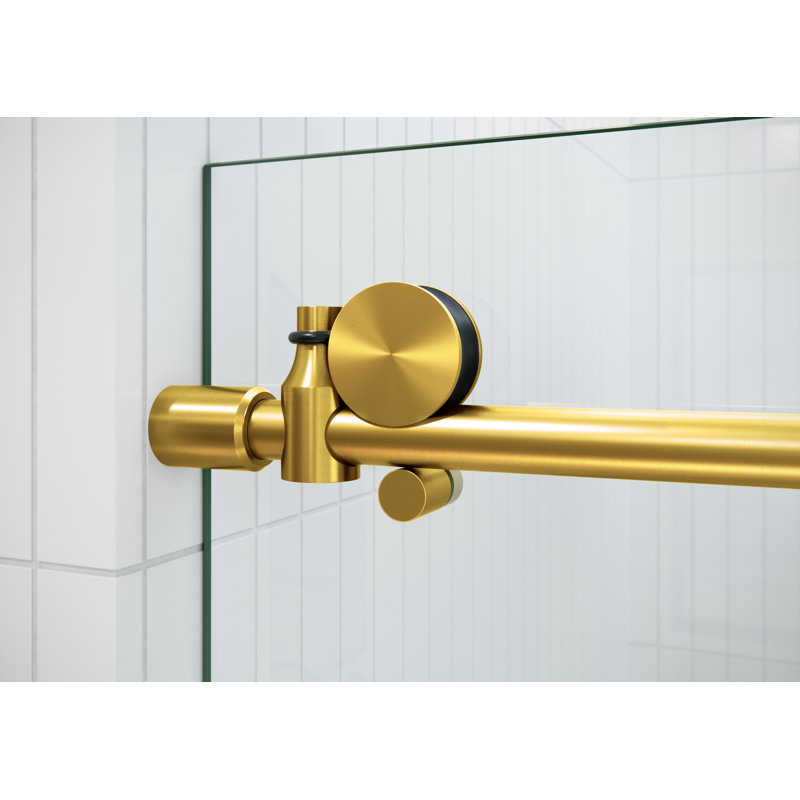 Nova 64 in. x 36 in. x 78 in. 90-degree Fully Frameless Sliding Glass Shower Enclosure, Satin Brass