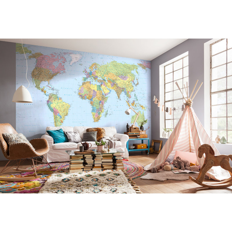 Murale carte du monde L 8,2 po x l 145,2 po Lawton