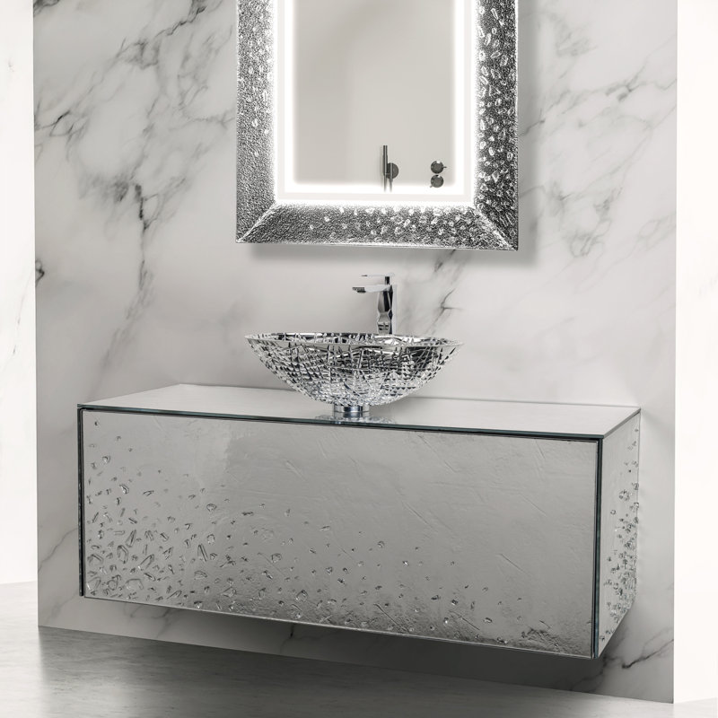 Meuble-lavabo mural de luxe en cristal, 48"