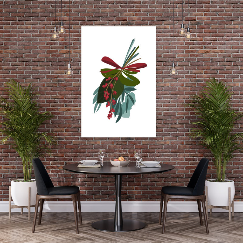 Festive Berry Branches Abstract Contemporary Landscape Nature, impression d'art mural, 60" H x 40" W