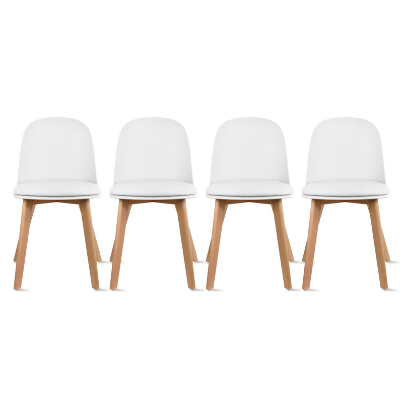 Jackqueline Modern Faux Leather Dining Chairs – Set of 4 Armless Side Chairs with Cushioned Seat and Wooden Legs for Kitchen or Dining Room