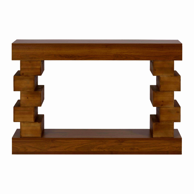 Geometric Block Stacked Wood Console Table