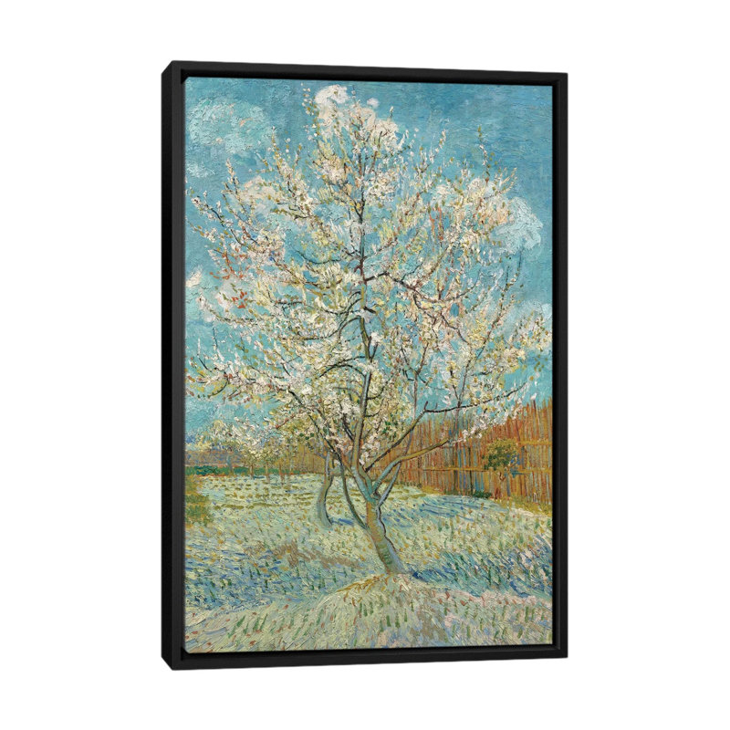 «The Pink Peach Tree, 1888» par Vincent Van Gogh, reproduction sur toile, H 26 po x l 18 po x P 1,5 po, Toile avec cadre noir
