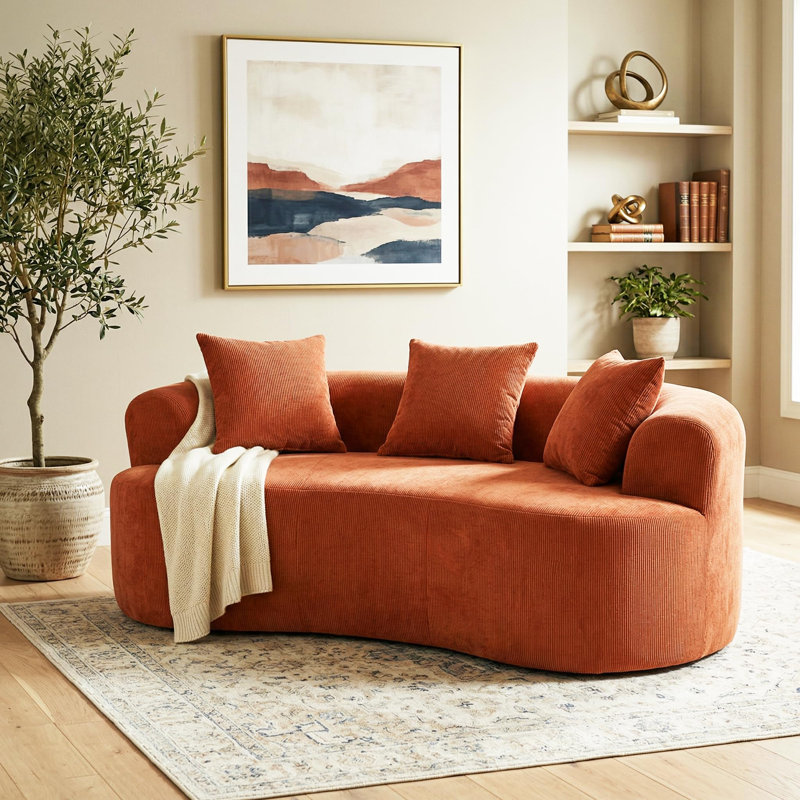 80" Curved Loveseat For Small Spaces, Curved Couches For Living Room, Compression Sofa In A Box With 3 Pillows, Small Couch For Bedroom With Wide Armrest & Memory Foam, No Assembly Required