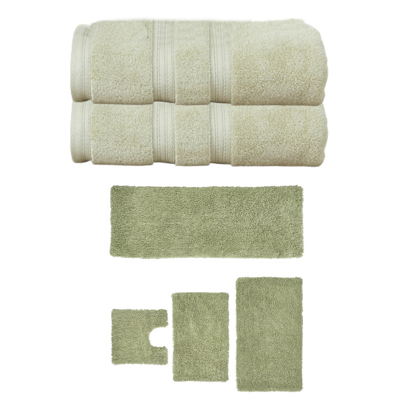 Ensemble de serviettes de bain 2 pièces et de tapis de bain 4 pièces Bruno Collection 100% coton doux (ensemble de 6), Vert