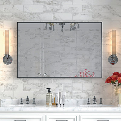 Bathroom Mirrors For Wall Rectangle Vanity Mirror Corner Hangs Farmhouse Mirror Modern Metal Framed Rectangular Mirror