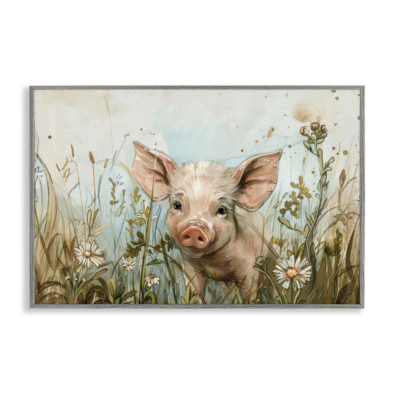 Porcelet parmi des fleurs, estampe numérique encadrée par Petals Prints Design, Estampe numérique Farmhouse