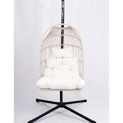 Fauteuil à œufs d'extérieur avec support - Fabrication en aluminium robuste et en acier robuste avec chaîne de charge de 350 lb et coussin de siège en coton doux à 100%, pliable et respirant
