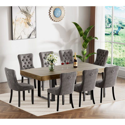 63" -78" Extendable Dining Table Set, Retro Rustic Dining Room Table & Velvet Dining Chairs, Rectangle Kitchen Dining Table and Chairs Set, Modern Din by House of Hampton