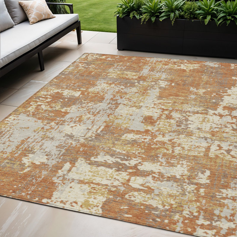 Tapis intérieur lavable abstrait cuivre et ivoire 5 pi x 8 pi