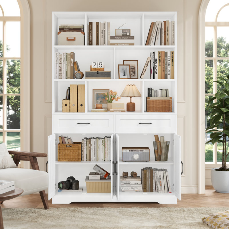 71'' H Bookcase With 2 Drawers, White