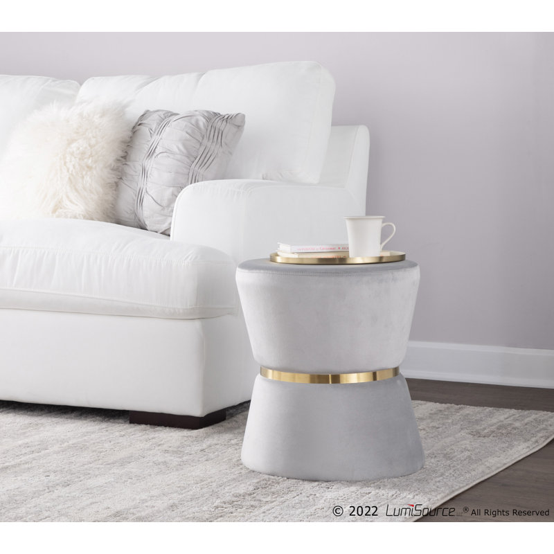 Gracelynn Upholstered Pouf, Silver Velvet