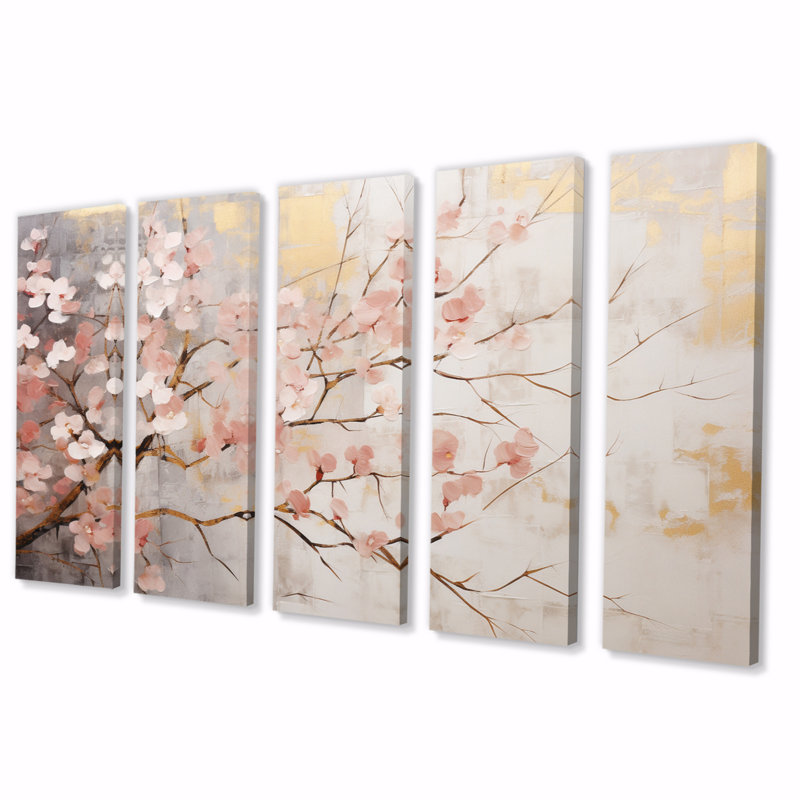 «Cherry Blossom Tree Whispers of Pink on Canvas», reproduction de 5 pièces
