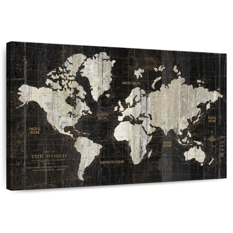 Carte du monde ancien Aliaz - noir, H 26 po x l 39 po