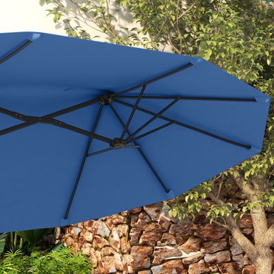 Outsunny Double Sided Patio Umbrella, 9.5' Large Outdoor Market Umbrella with Push Button Tilt and Crank, 3 Air Vents and 12 Ribs, for Garden, Deck, Pool, Navy Blue