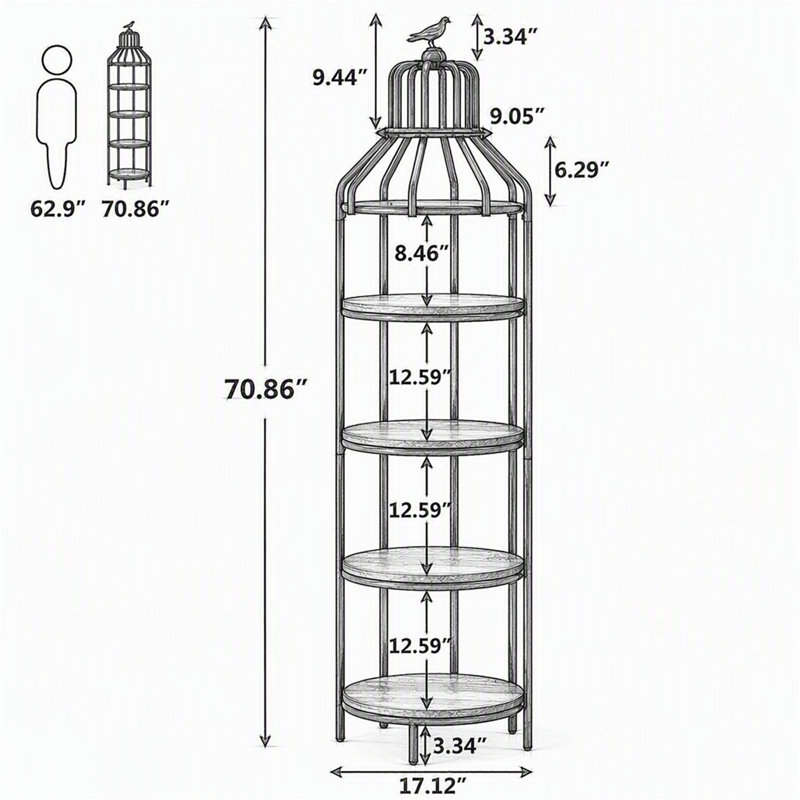 Bibliothèque industrielle à 4 niveaux avec motif de cage à oiseaux