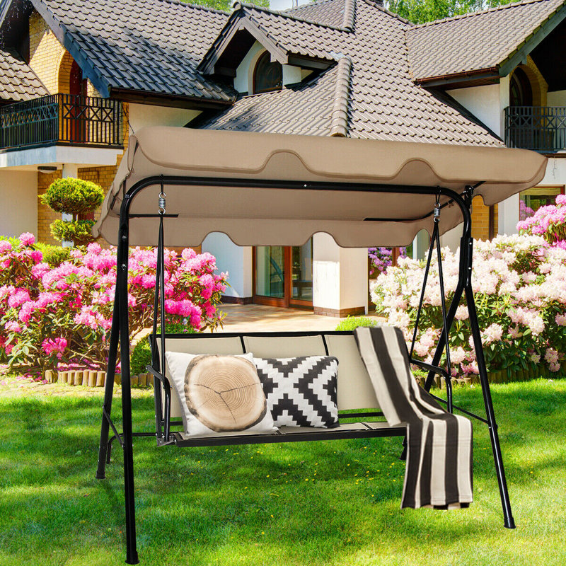 3 Person Porch Swing with Canopy, Brown