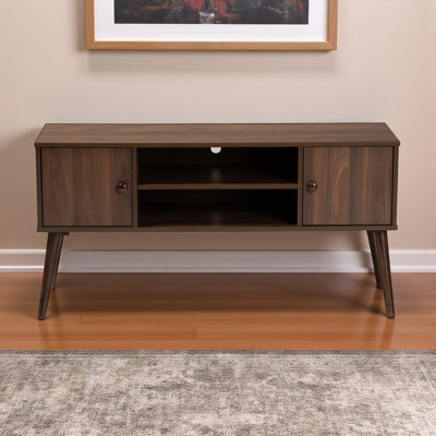 Ren 2-Door Walnut Brown Finished Mid-Century Modern Wood TV Stand, 46.92'' W X 15.59'' D X 23.26'' H