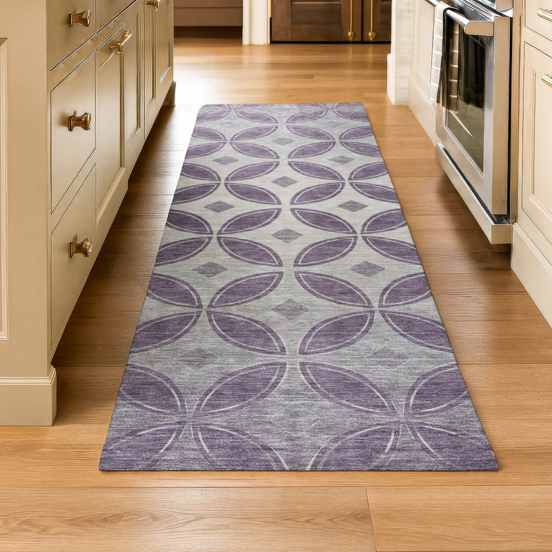 Premium Machine Washable Mayfield AMF2423 Geometric Rug, 2'3" x 7'6" Runner, Plum