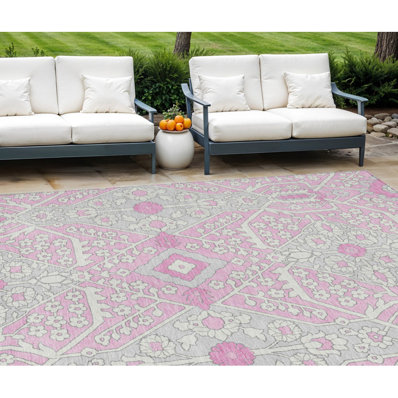 Tapis lavable intérieur / extérieur ivoire 9 pi x 12 pi floral