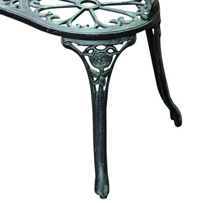 Outdoor Metal Bench With Floral Rose Pattern & Antique Style, Two For Patio And Balcony Cast Aluminum In , Enhancement Option by Astoria Grand