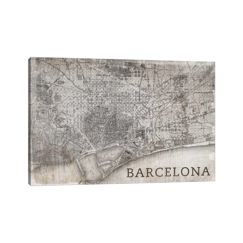 Map Barcelona - Wrapped Canvas Print, 66.04 cm H x 45.72 cm W x 3.175 cm D