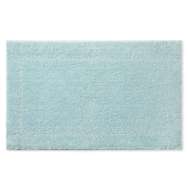 TOWN & COUNTRY EVERYDAY Ultra Plush Solid Tufted Border Machine Washable Bath Mat 20"x32", Aqua Blue