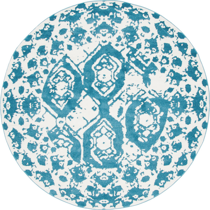 Tapis bleu Walmoor Ikat, Rond 3 pi 3 po