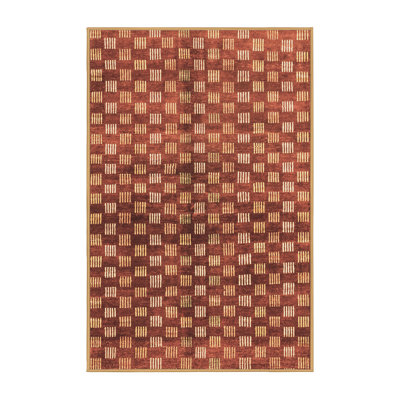 Tapis brun abstrait en laine et polyester tissé à la machine 2 pi x 3 pi Abstract