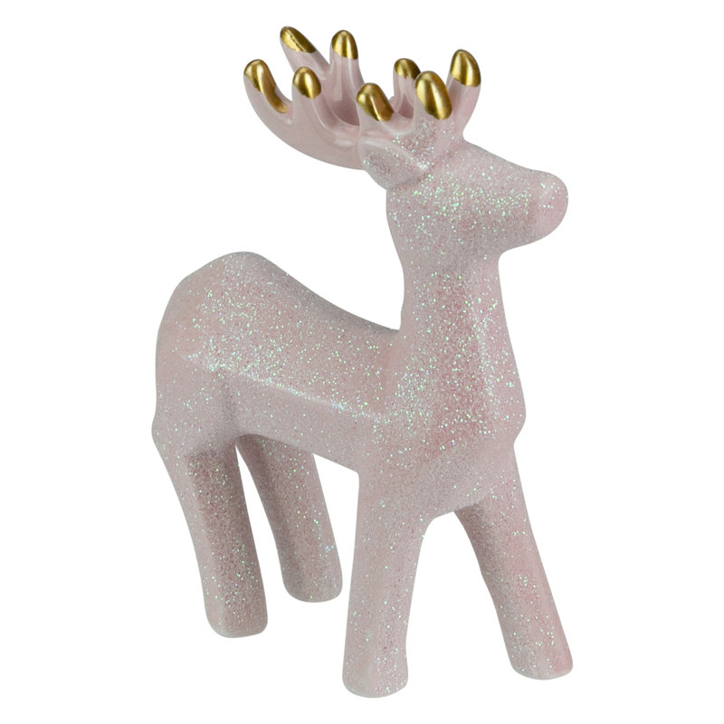 Figurine de Noël renne en céramique rose 6 po