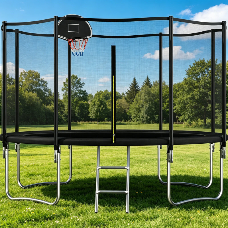 SENCHO GINSYTALIOR Round Backyard Trampoline with Safety Enclosure, Black