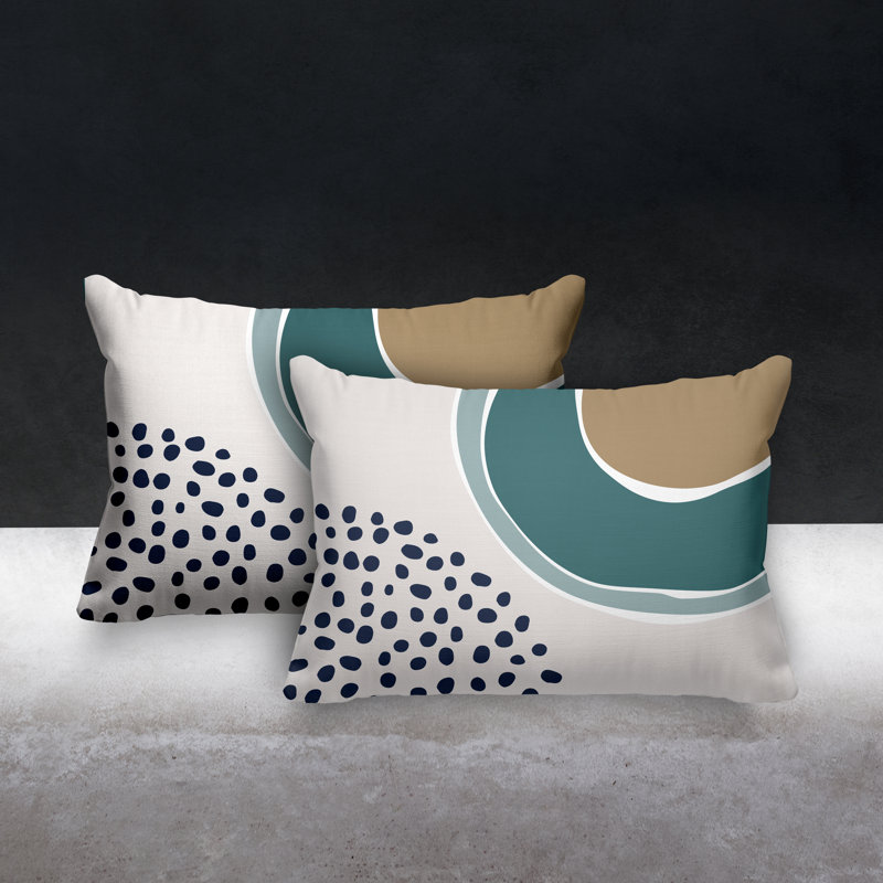 Housse et insert de coussin rectangulaire en polyester pour l'intérieur et l'extérieur, Bleu pâle / bleu marine / beige