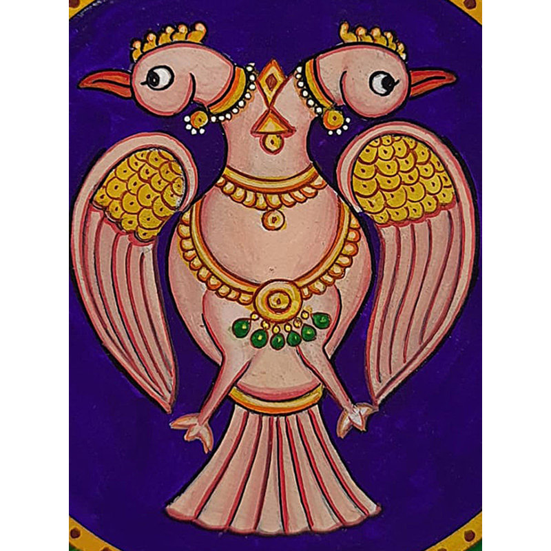 Gandaberunda - Aigle à tête double | Peinture de cartes Ganjifa | Affiche couleur sur papier