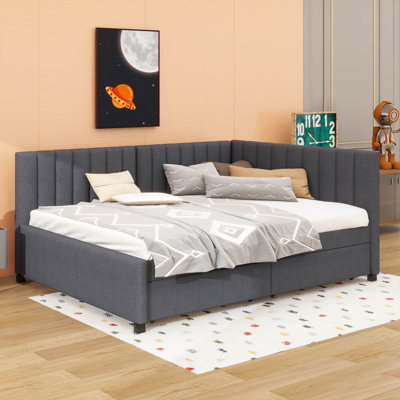 A Full-Sized Upholstered Daybed With Two Built-In Storage Drawers