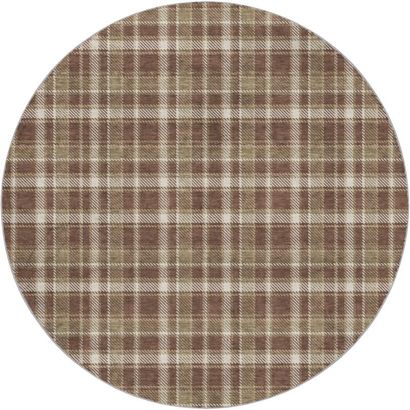 Tapis à carreaux de qualité supérieure lavable à la machine Dream Shag ADS563, Chocolat, Rond 8 pi